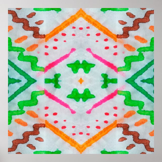 Aquarelle Boho Dekor. Boho Blue Pillow. Aquarelle Poster (Vorne)