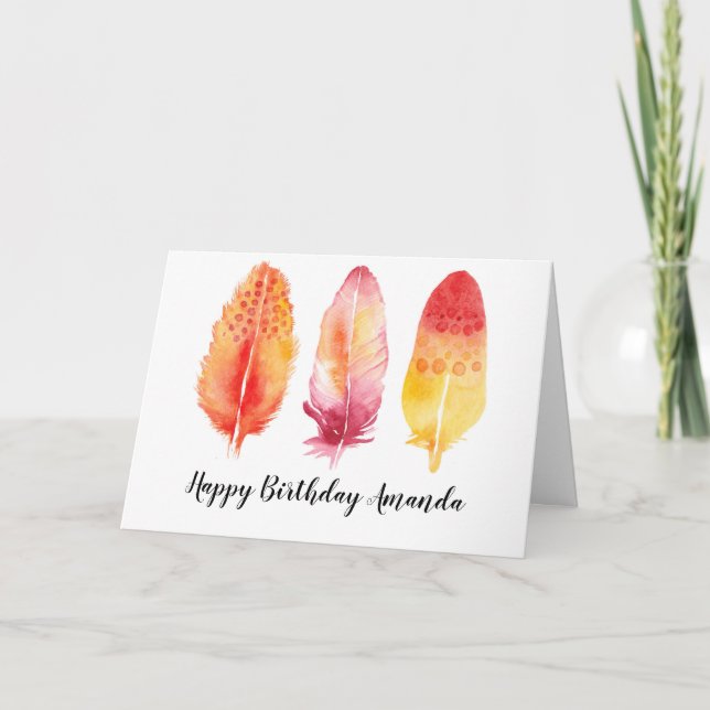 Aquarelle Boho Feathers - Carte d'anniversaire per (Devant)
