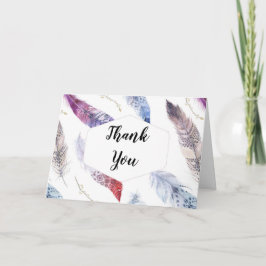 Aquarelle Boho Feathers - Carte de remerciements p