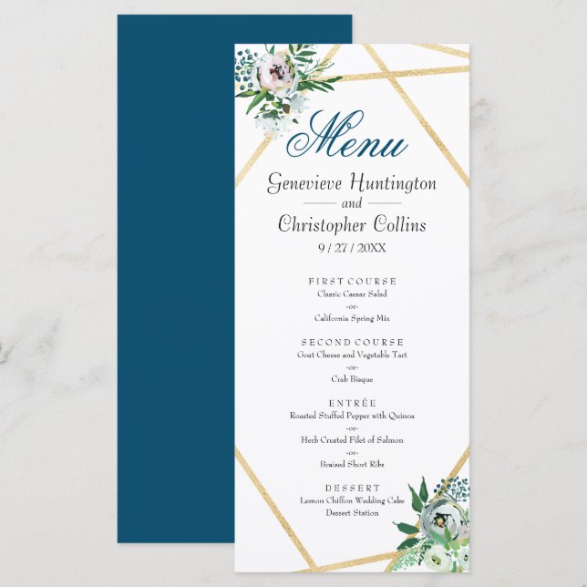 Aquarelle Boho Floral Mariage géométrique Menu (Devant / Derrière)