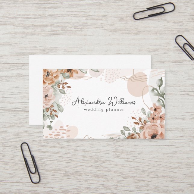 Aquarelle Boho Flowers Élégant Carte de visite (Devant/Arrière en situation)