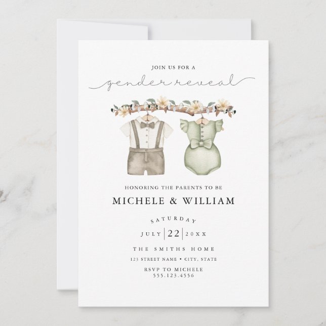 Aquarelle Boho Genre Reveal Party Invitation (Devant)