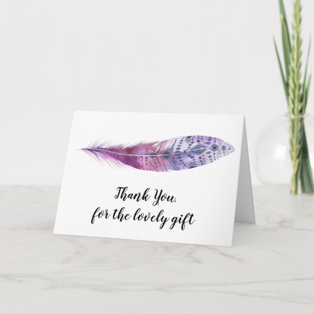 Aquarelle Boho pourpre plumes - Carte de remerciem (Devant)