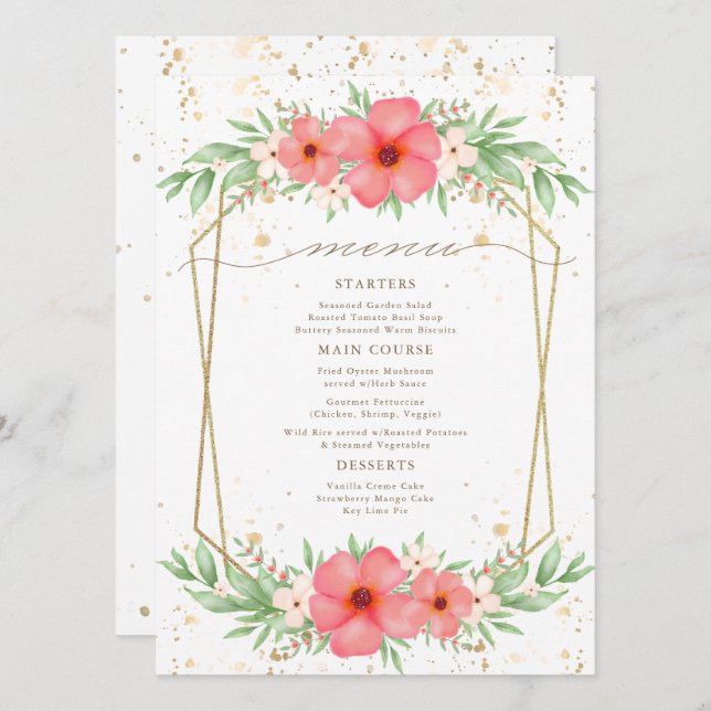 Aquarelle Boho Rose & Ivory Greenery Menu Floral (Devant / Derrière)