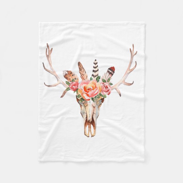 Aquarelle BoHo Skull Couverture polaire personnali (Devant)