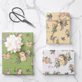 Aquarelle Bois Animaux Enveloppement Cadeau Papier