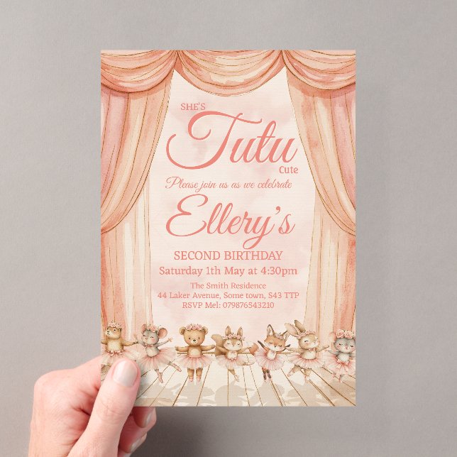 🦊 🐰 🩰 Aquarelle Bois Ballerine Invitations (In situ (ordinateur de poche))