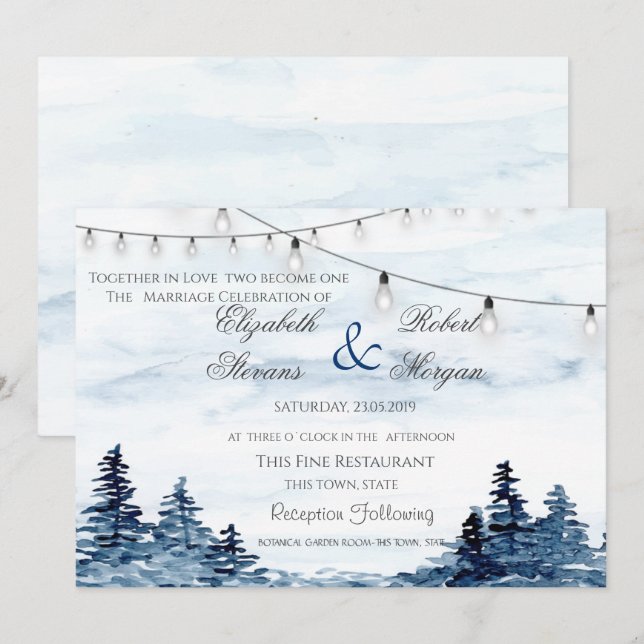 Aquarelle Bois Chaîne LumièreMariage Invitation (Devant / Derrière)