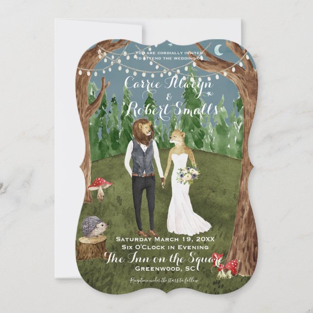 Aquarelle Bois Faire-part de mariage animal (Devant)