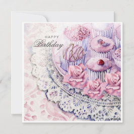Aquarelle bonbons et fleurs carte d'anniversaire