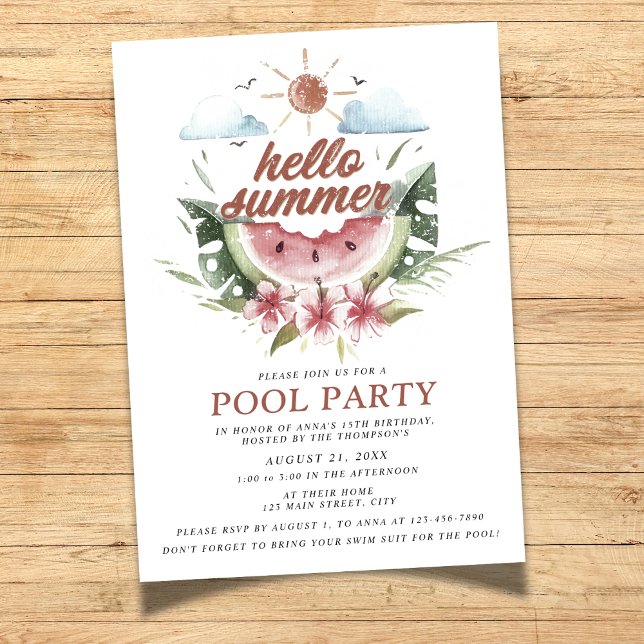 Aquarelle Bonjour Summer Pool Party Invitation (Créateur téléchargé)