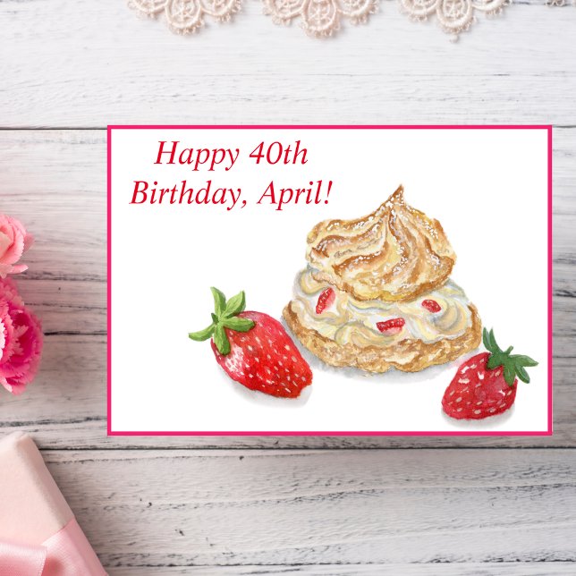 Aquarelle Bonne carte de fraise 40e anniversaire (Hand painted Watercolor Sweet Birthday Card!)