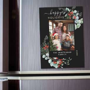 Aquarelle Botanique Black Holiday Magnet Card