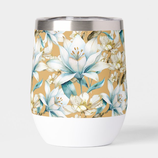 Aquarelle botanique bleu blanc lily floral (Arrière)