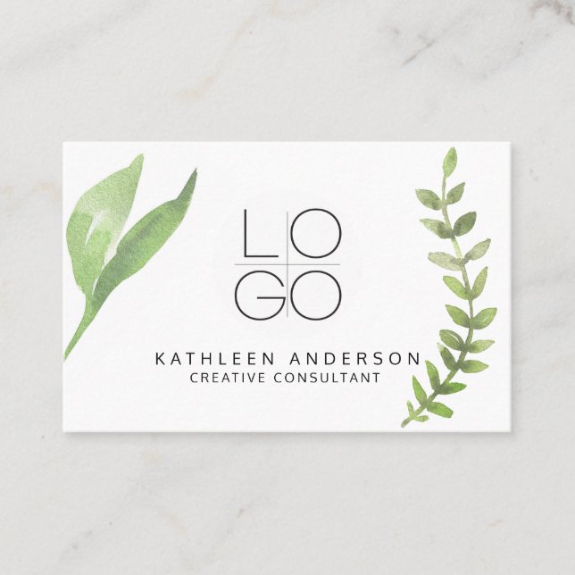 Aquarelle Botanique Carte de visite avec code QR (Devant)