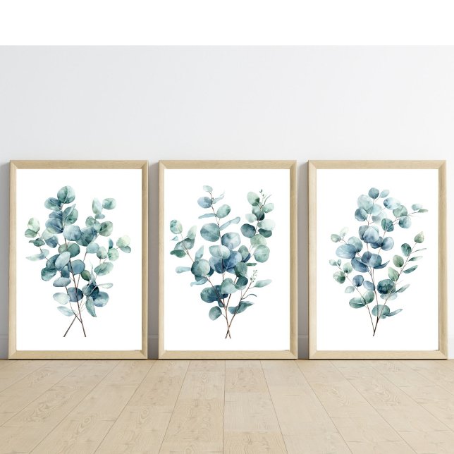 Aquarelle botanique d'eucalyptus (Eucalyptus Watercolor Wall Art Set of three)