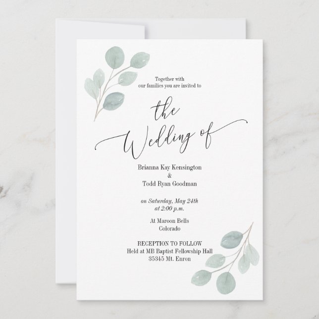 Aquarelle Botanique Eucalyptus Invitation (Devant)