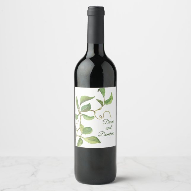 Aquarelle Botanique Feuillage Étiquette de vin (Devant)