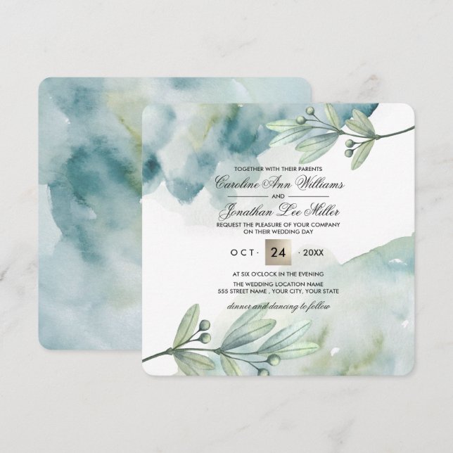 Aquarelle botanique Invitations de mariage personn (Devant / Derrière)