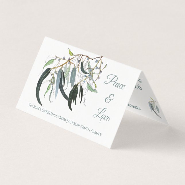 Aquarelle botanique Peace Love Christmas Card (Front)