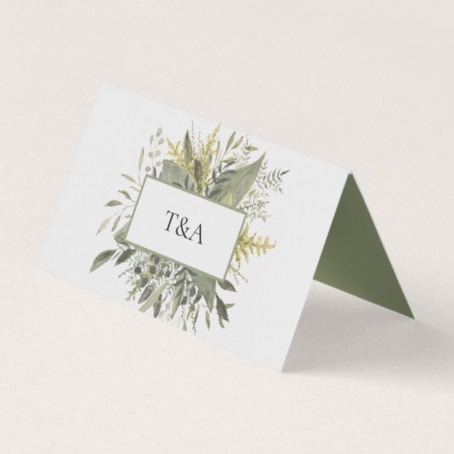 Aquarelle botanique Vert Mariage Carte Place (Back)