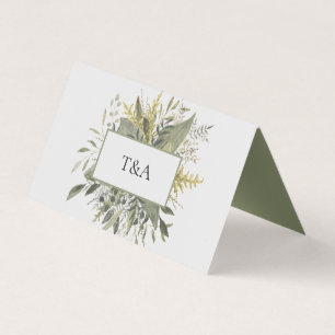 Aquarelle botanique Vert Mariage Carte Place