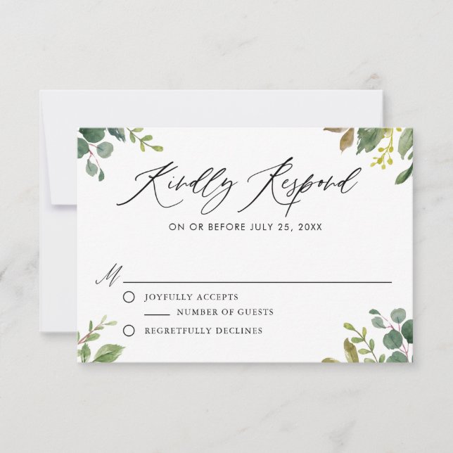 Aquarelle Botanique Vert Mariage RSVP Card (Devant)