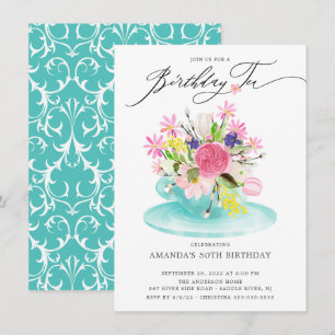 Aquarelle Bouquet floral Invitation à thé pour l'a