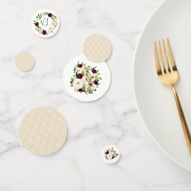 Aquarelle Bourgogne Baby shower Floral Confetti (Groupe)