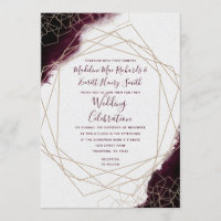 Aquarelle Bourgogne Faire-part de mariage géométri