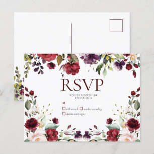 Aquarelle Bourgogne Floral Drop Pas de menu RSVP