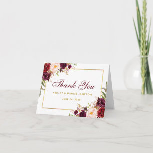 Aquarelle Bourgogne Floral Mariage Merci note