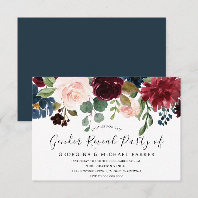 Aquarelle Bourgogne Genre Revela Party Invitation (Devant / Derrière)