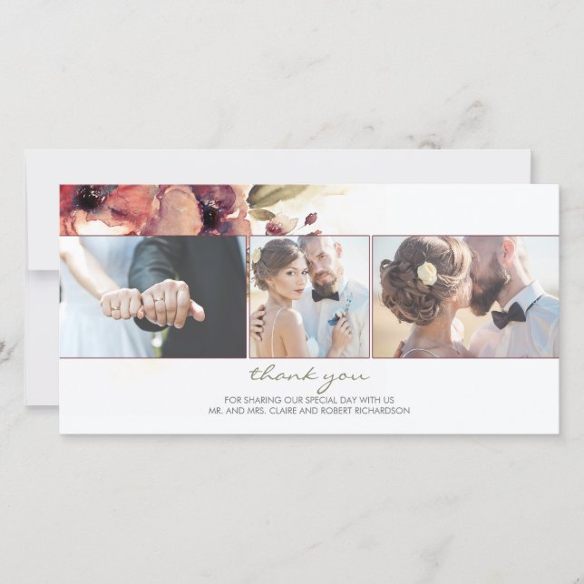 Aquarelle Bourgogne Mariage photo Merci (Devant)