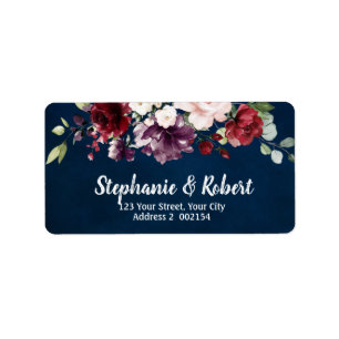 Aquarelle Bourgogne Rouge Marine Florale Étiquette