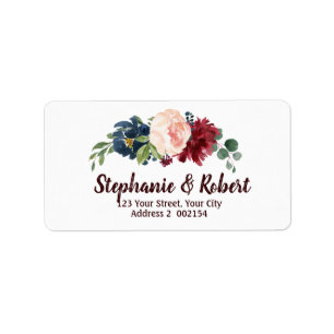 Aquarelle Bourgogne Rouge Marine Florale Étiquette