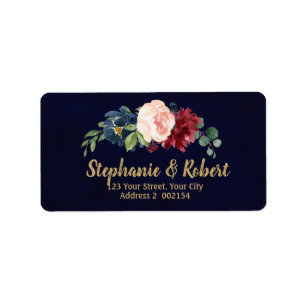 Aquarelle Bourgogne Rouge Marine Florale Étiquette