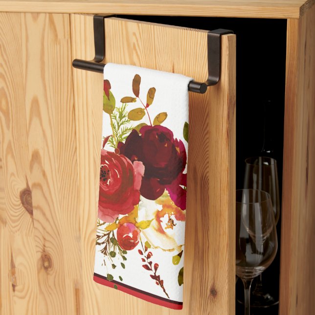 Aquarelle bourguignonne et rouge serviette de cuis (Pliage en tiers)