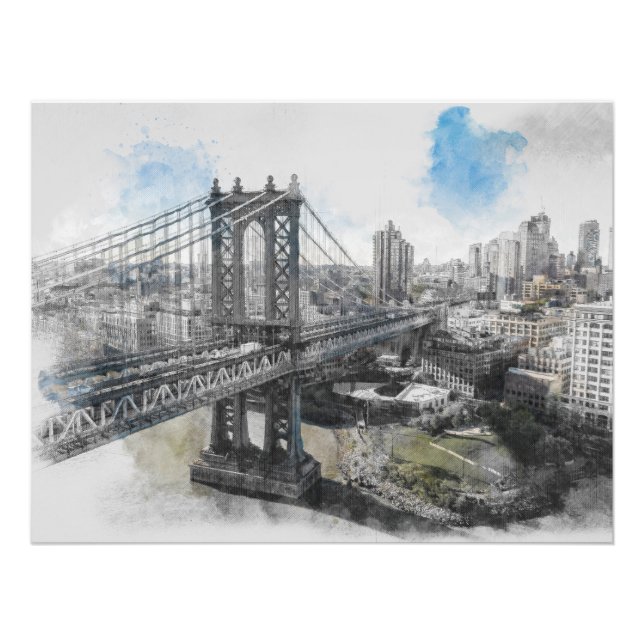 Aquarelle Brooklyn Bridge Photo Print - Elegant (Devant)
