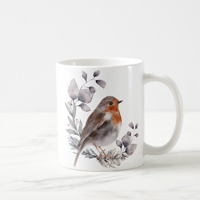 Aquarelle Brown gris Robin Bird Coffee Mug (Droite)