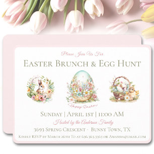 Aquarelle Brunch de Pâques Invitation à la chasse 