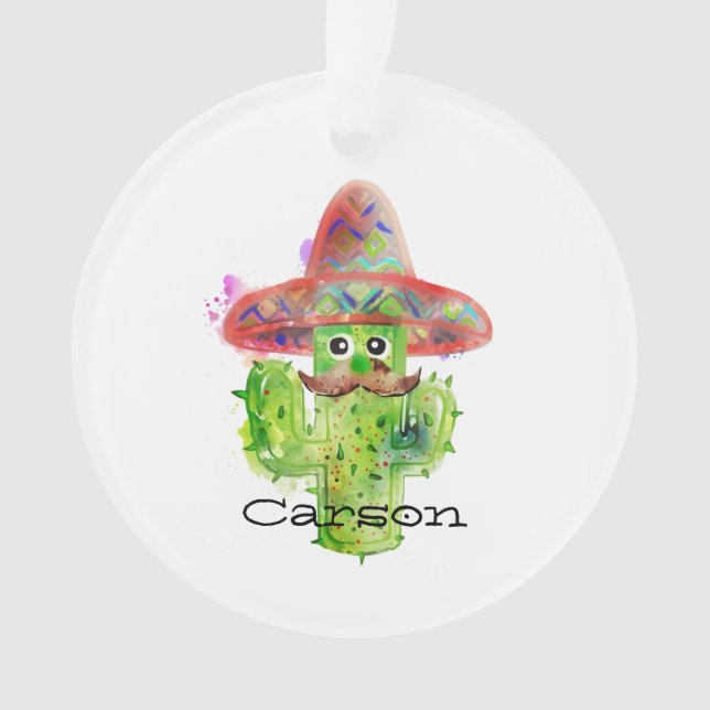Aquarelle Cactus Art Mustache Sombrero Eyes Texte (devant)