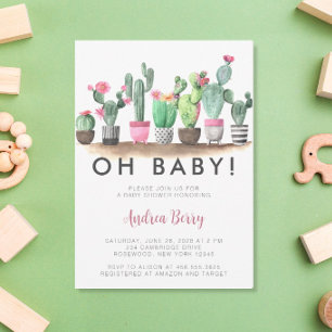 Aquarelle Cactus Baby shower Succulent Invitation