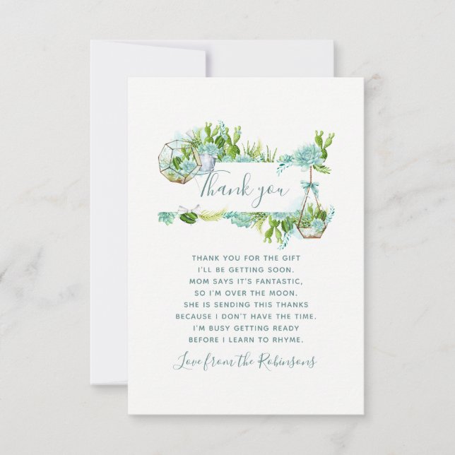 Aquarelle Cactus Succulents Baby shower Merci (Devant)
