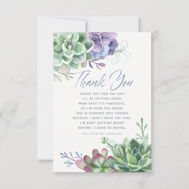 Aquarelle Cactus Succulents Baby shower Merci (Devant)
