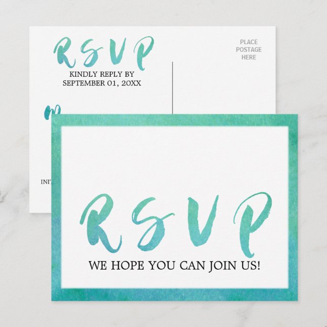 Aquarelle Calligraphie Plage Menu Choix RSVP (Devant / Derrière)