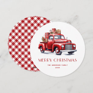Aquarelle Camion rouge En vichy Cartes de Noël