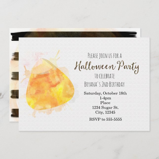 Aquarelle Candy Corn Halloween Fête Invitations (Devant / Derrière)