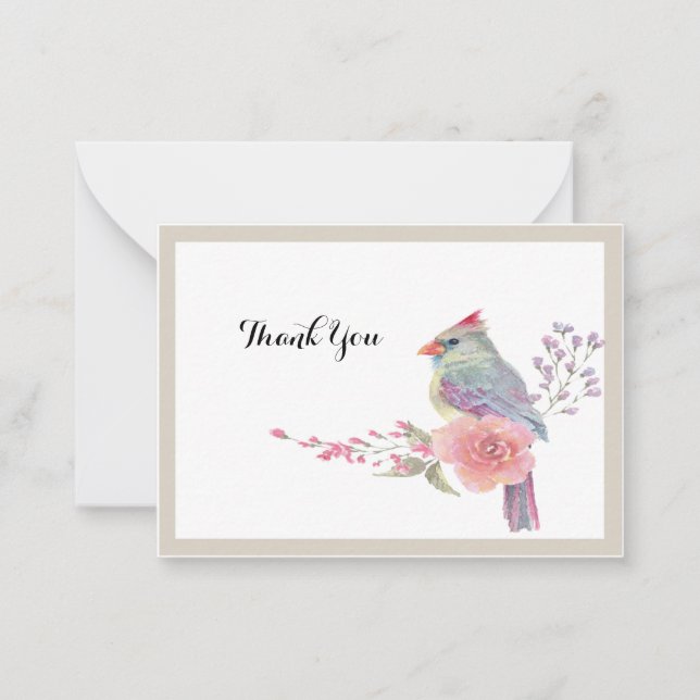 Aquarelle Cardinal Bird Wreath Carte de remercieme (Devant)