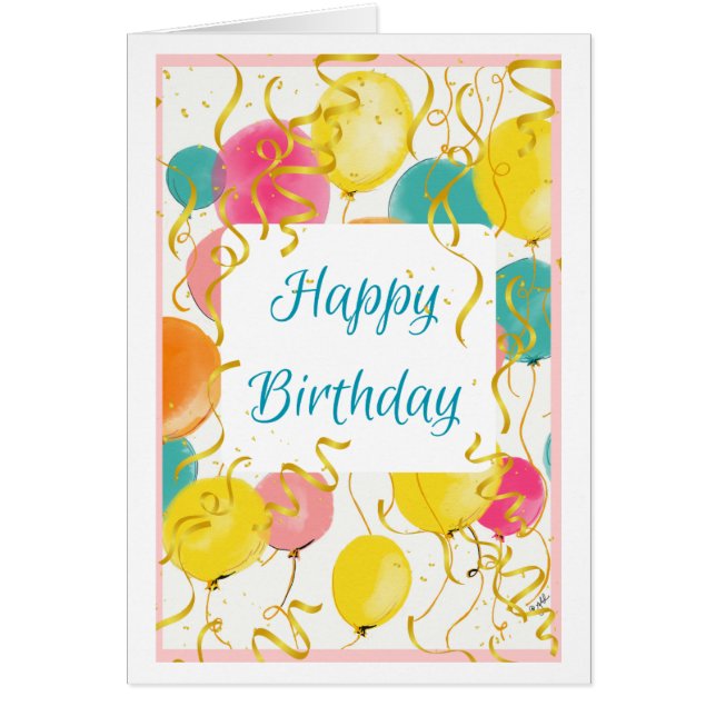 Aquarelle Carte Ballons Anniversaire Pour Elle (Devant)